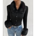 thumbnail image 4 of Women'S Sweaters Faux Fur Button Down Long Sleeve Fuzzy Rib Knit Cardigan Sweater Black S, 4 of 10