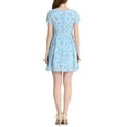 thumbnail image 4 of INSPIRE CHIC Women's Floral V Neck Flare Short Sleeve Lace-up Zipper Chiffon Dress L Light Blue, 4 of 7