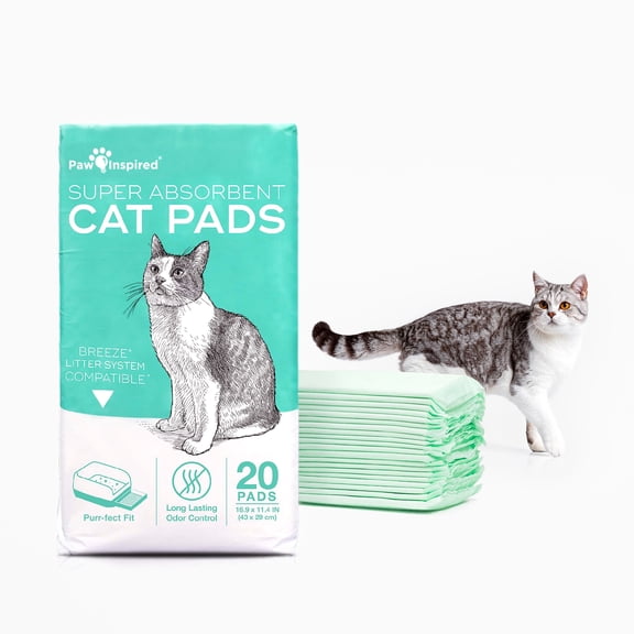 20ct Paw Inspired Cat Pads, Generic Refills for Tidy Cats Breeze Cat Litter Box Pads System, Cat Pee Pads 16.9 x 11.4 inch