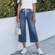 thumbnail image 1 of TaTaai Women's Relaxed Fit Capri Jeans Solid Color Cropped 7/8 Length with Drawstring Elastic Waist and Side Pockets for Casual Everyday Style Gift, 1 of 6