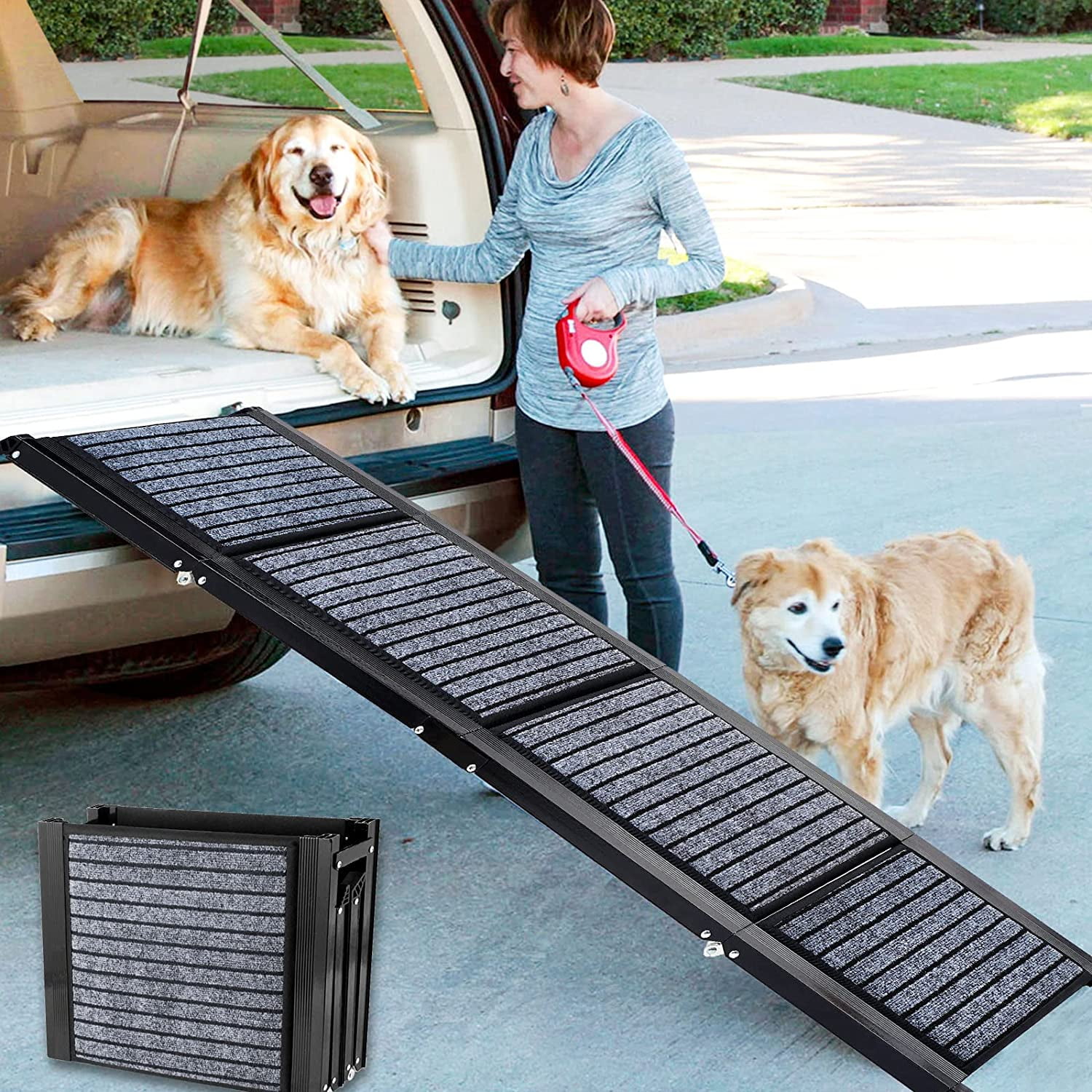 Foldable Dog Ramps Large Dogs SUV, Dog Car Ramp with NonSlip Rug