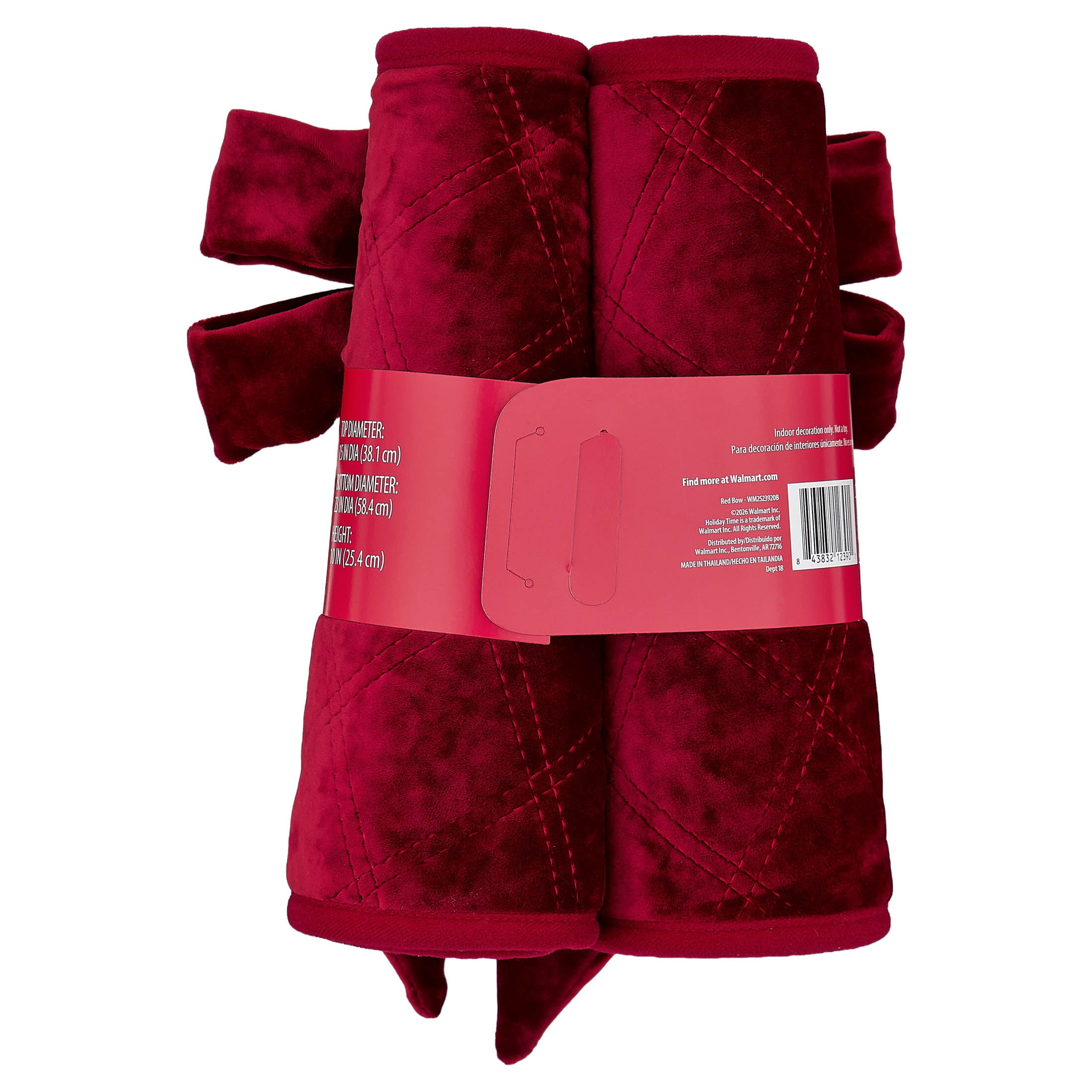 Quilted Velvet Stand Band Christmas Tree Collar, Red, 23", by Holiday Time
