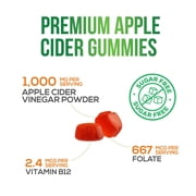 Apple Cider Vinegar Gummies - Sugar Free - Apple Cider Vinegar Powder 1000mg Per Serving - Max Strength ACV Gummy Vitamins - B12 & The Mother - Metabolism & Energy Support - Keto & Vegan, 120 Gummies