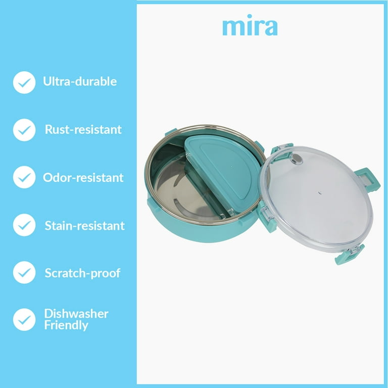 MIRA Stainless Steel Round Lunch Container with Bonus Bento Box Insert -  BPA Free, Reusable Lunch Box, 5 Cups, Sherbet