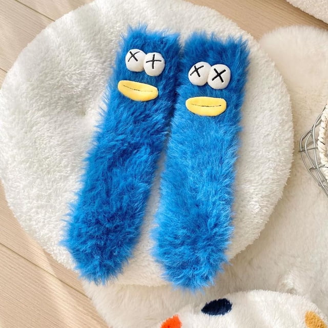 Calcetines de lana coral, feos, bonitos y divertidos, para mujer, de tubo medio, para otoño e invierno, para dormir en el suelo, para el hogar, peludos, bonitos y cálidos.