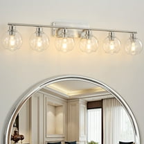 Deyidn 42.12" Nickel Bathroom Vanity Light, 6-Light Dimmable Wall Fixture with Clear Glass Shades for Makeup Mirror, Modern Luxury