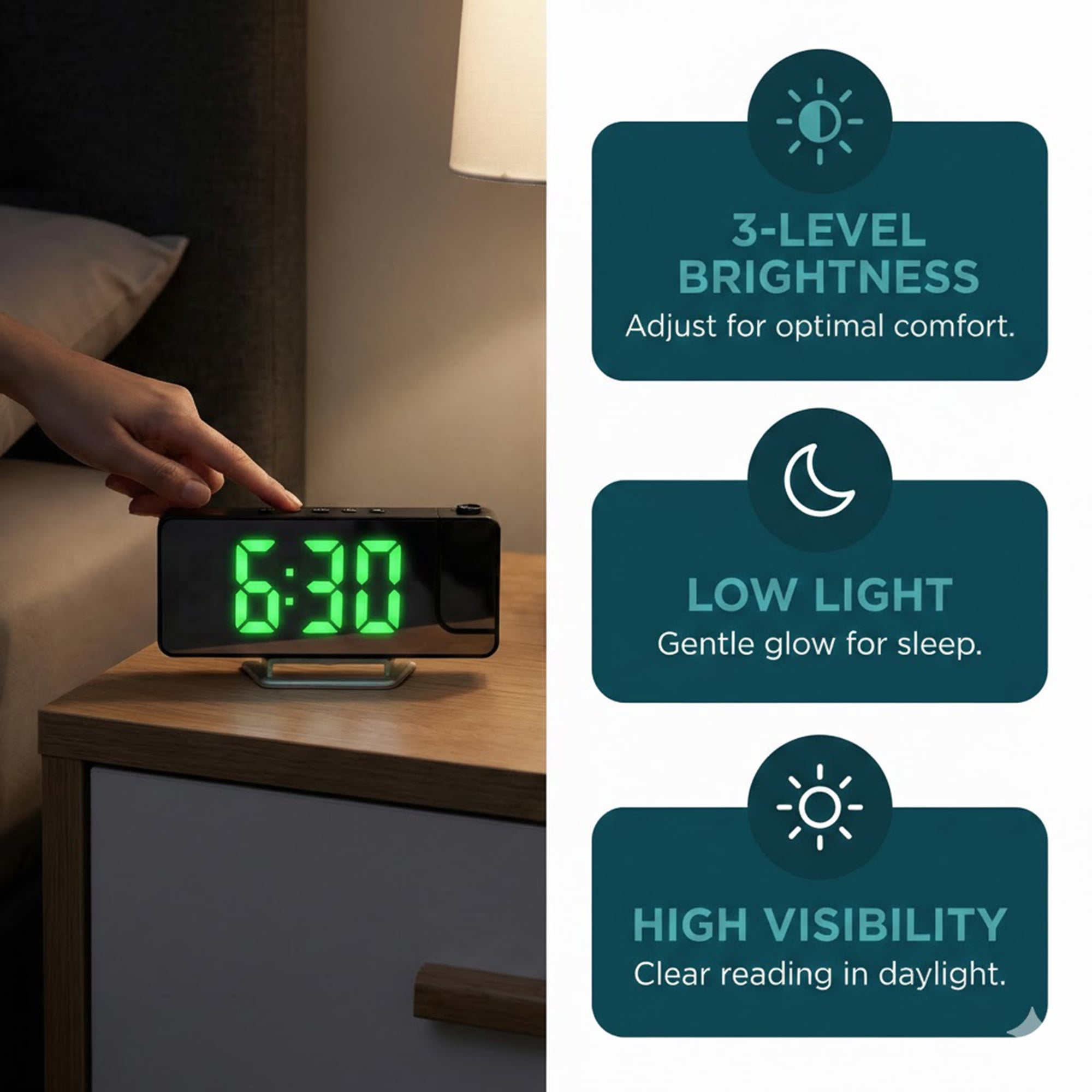 Unique Bargains Digital Dual Alarm Clock with A 180° Rotating Projector 7.5" x 1" x 2.8"