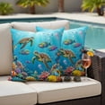 thumbnail image 4 of Ocean Sea Turtle Outdoor Waterproof Pillow Covers, Blue Coastal Fish Coral Jellyfish Marine Life Decorative Square Throw Pillowcase Sofa Cushion Sham for Patio/Couch/Chair, 16"x16" 2 Pack, 4 of 8