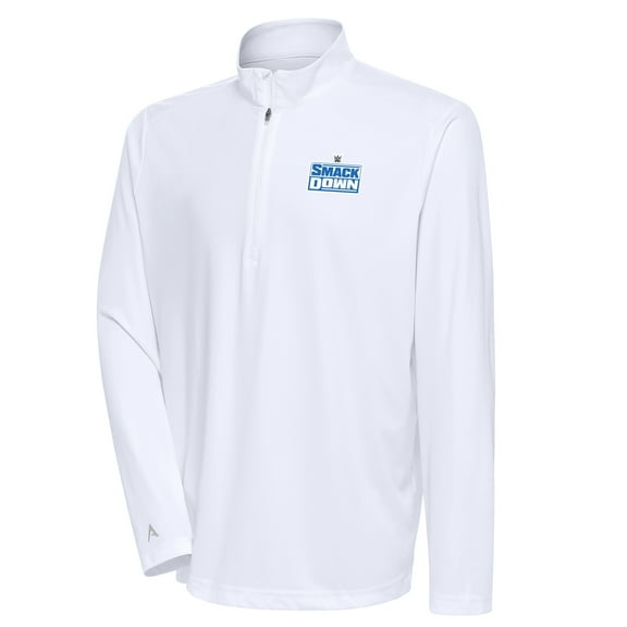 Men's Antigua  White SmackDown Tribute Quarter-Zip Pullover Top