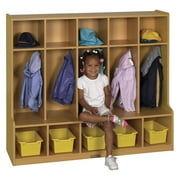 ECR4Kids Indoor Home Blue Colorful Essentials 5 Section Hat Coat Towel Locker Shelf Rack with Bench