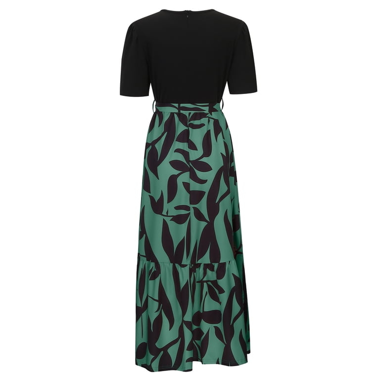Plus Size Dresses Floral Print Wrap Short Sleeve Maxi Patchwork Ruffle A Line Summer Dress Dark Green M - Walmart.com Plus Size Dresses Floral Print Wrap Short Sleeve Maxi Patchwork Ruffle A Line Summer Dress Dark Green M - Walmart.com