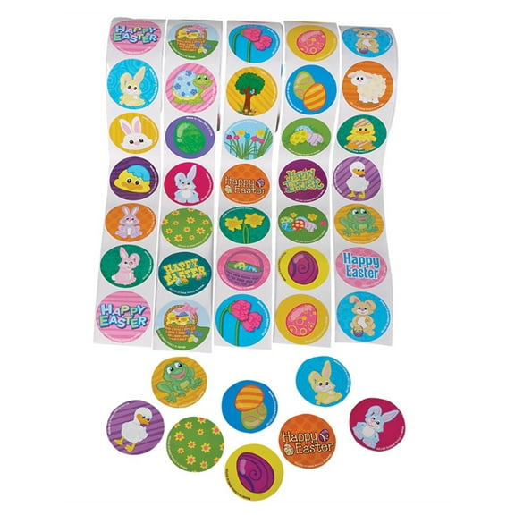 Roll of 100 Assorted 1.5" Easter Stickers - Bunny Eggs Chicks