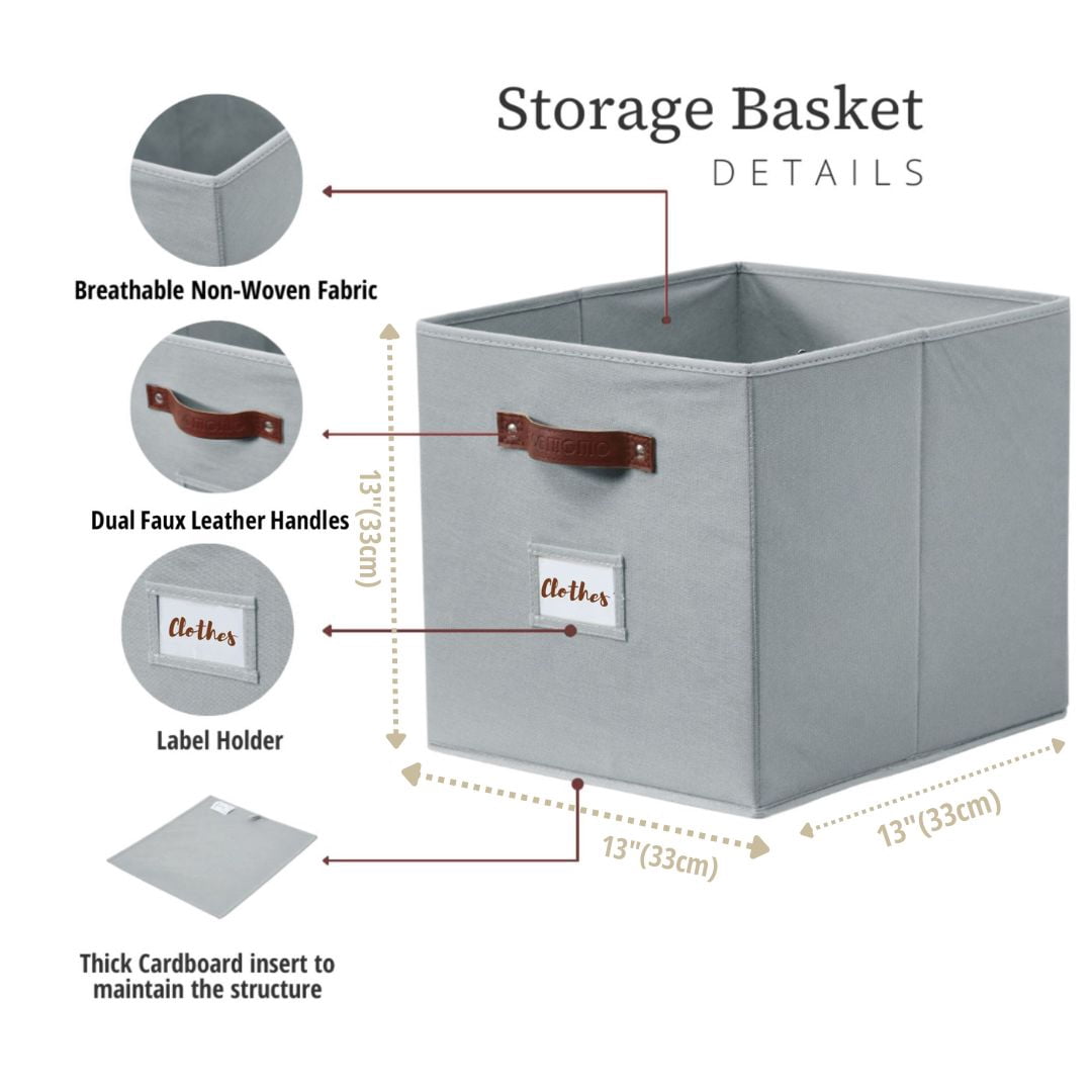 DECOMOMO 13 inch Cube Storage Bin, Fabric Cube, Storage Bin (Grey, Set of 6)