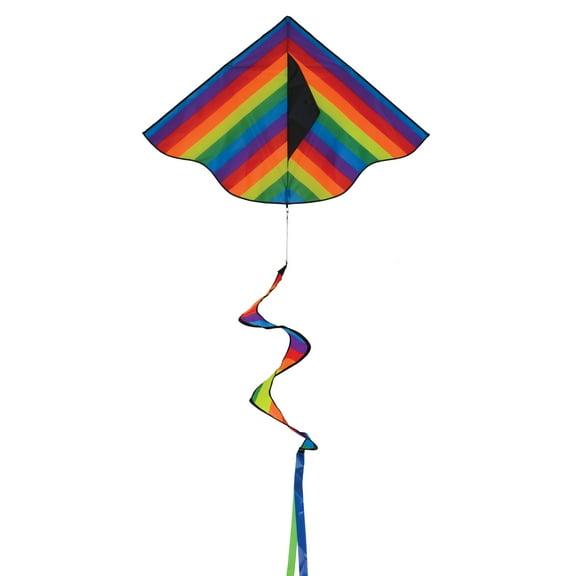 In the Breeze Rainbow 3158 — Stripe Delta Kite with Spinning Tail — Colorful and Fun Easy-Flying Kite