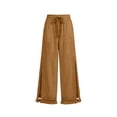 thumbnail image 4 of Tisuna Linen-Cotton Pants For Women High Waisted Wide Leg Trousers With Boho Style Comfortable Fashion Ladies Beach Vacation Loose Pants Khaki Size Xl, 4 of 4