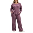 thumbnail image 3 of Atkumj 2 Piece Sweatsuits for Women Soft Crew Neck Long Sleeve Tops and Wide Leg Pants Ribbed Knit Sets Two Piece Versatile Solid Color Slim Fit Loungewear Sets Woman M, 3 of 9