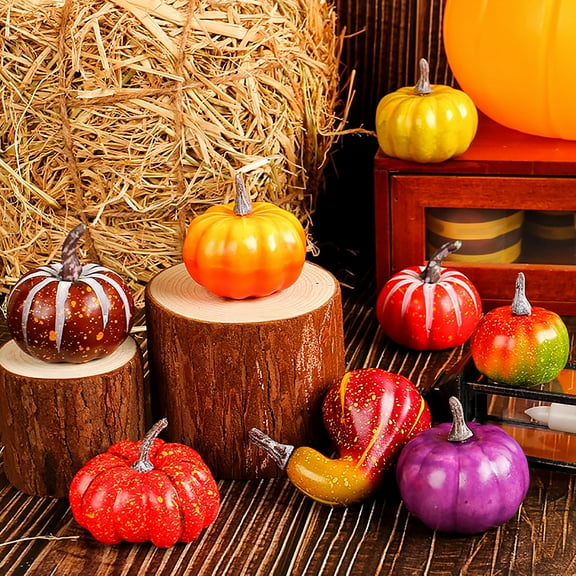 Fall Pumpkin Decor,7/8PCS Assorted Size Fake Pumpkin Fall Decorations,Artificial Pumpkins Harvest Pumpkins for Fall Autumn Halloween Thanksgiving Decorations