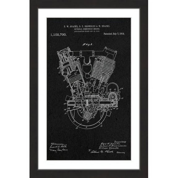 "Engine 1914 Black Paper" Framed Painting Print