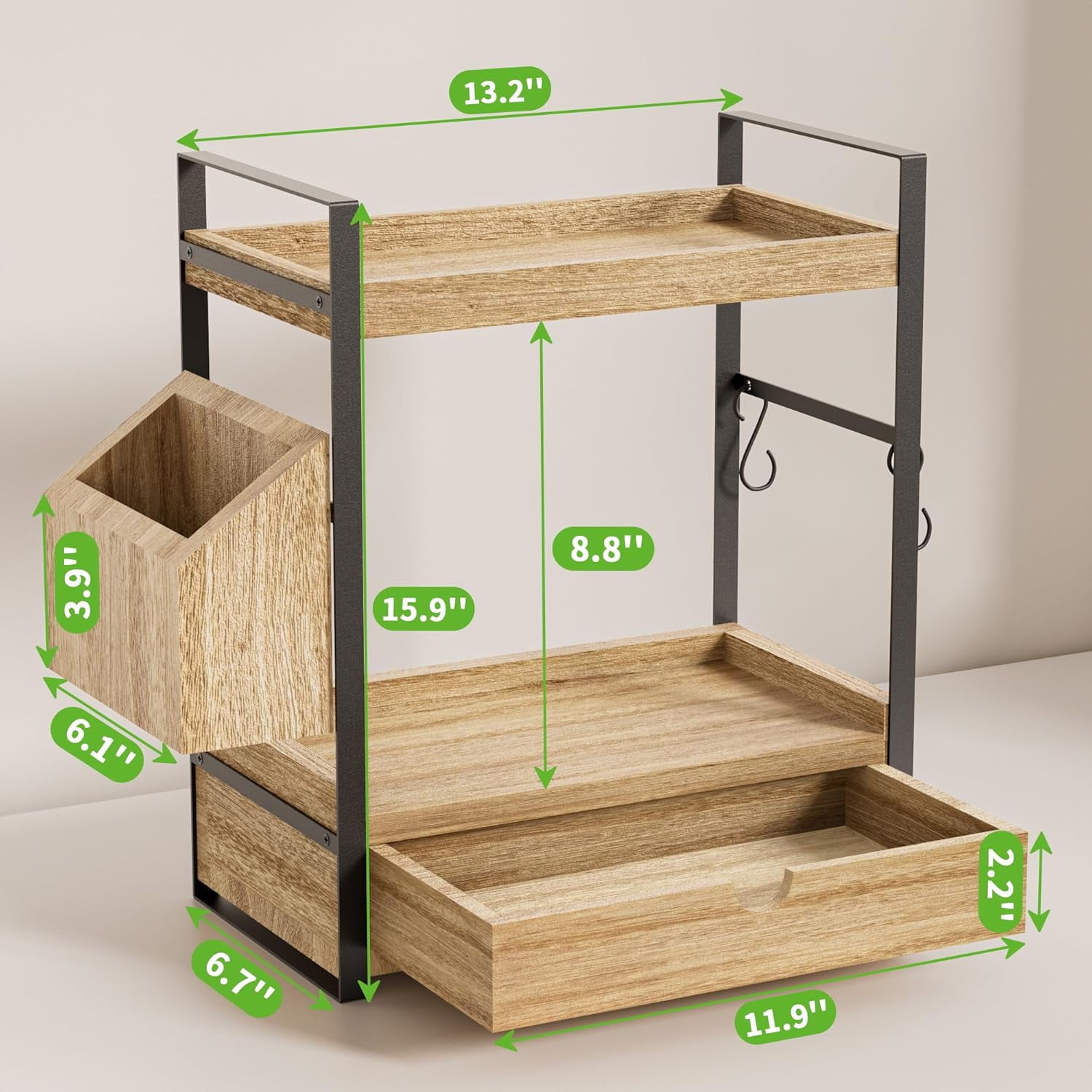 Gijjgole 2-Tier Bathroom Counter Organizer with Drawer and Basket, Wood Countertop Organizer for Storage, Skincare Organizers for Vanity, Counter Shelf for Bathroom Organization