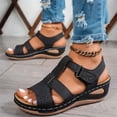 thumbnail image 6 of IEMIEMIEM Women's Wedge Orthopedic Sandals Comfortable Open Toe Summer Sandals Comfortable Hollow Out Sandal with Arch Support Black 7.5 Wide, 6 of 7