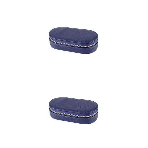 Sonducket Caja de joyería para mujer, collar, anillo de bolsillo, pendiente, cremallera, bolsa organizadora de 2 capas, soporte para regalos, Azul oscuro 2piezas