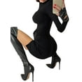 thumbnail image 6 of Seyurigaoka Ladies Sexy Autumn Bodycon Dress, Solid Color High Collar Long Sleeve Split Hip Skirt, 6 of 9
