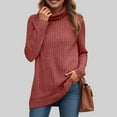 thumbnail image 2 of idosla Womens Tunic Tops Turtleneck Long Sleeve Shirts Oversized Fall Sweaters Side Split High Low Hemline (Orange, L), 2 of 4