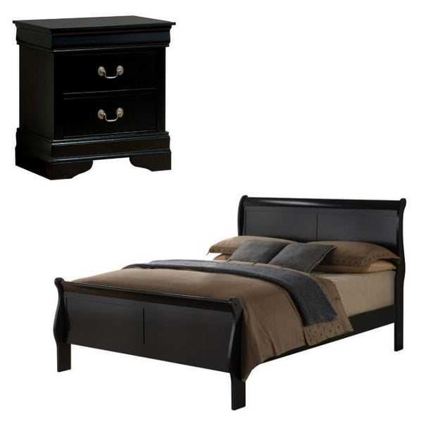 2 Piece Bedroom Set Queen Platform Sleigh Bed & 2 Drawer ...