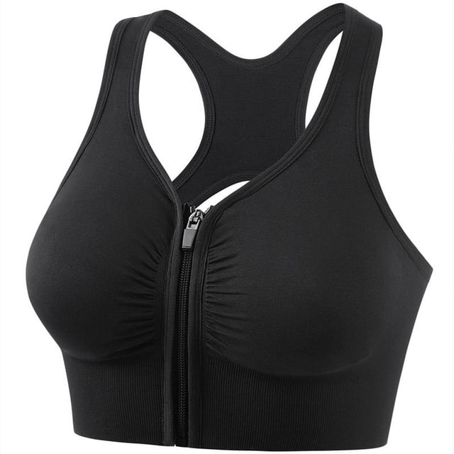 Sujetador deportivo push-up a prueba de golpes de gran tamaño para correr, yoga, fitness, hueco, con cremallera en la parte delantera y trasera, ropa interior deportiva para mujer