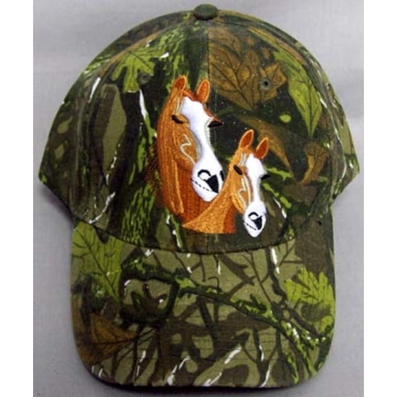 Horses Native Pride Baseball Caps Hats Embroidered - Green Camo Color Uni-Sex Style -  FREE USA Shipping-- (CapNp355 )