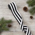 thumbnail image 3 of Black and White Striped Fabric Ribbon with Stitched Edges, 1 Roll, for Christmas Tree and Gift Wrapping Decoration, 3 of 4