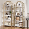 thumbnail image 3 of Walsunny 5-Tier Arched Bookshelf Industrial Open Storage Shelf, Display Bookshelves with Metal Frame, Rustic Wood Tall Bookcase for Living Room, Home Office, Gold, 3 of 9