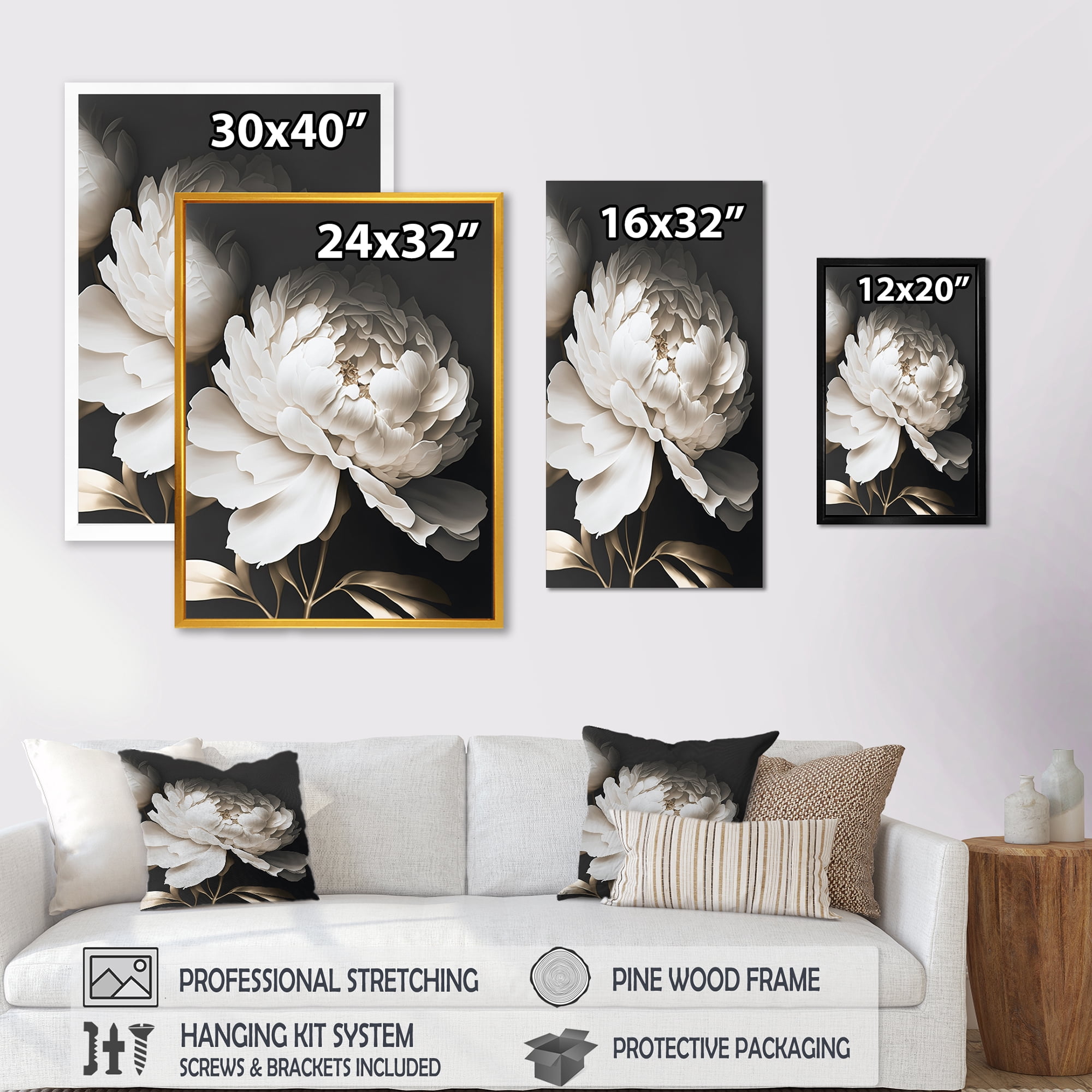 Designart Peony Flower V Canvas Wall Art