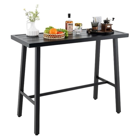 36" Outdoor Bar Table, Rectangular High Pub Table with Adjustable Foot Pads, Patio Counter Height Dining Table for Balcony, Backyard, Indoor, Black