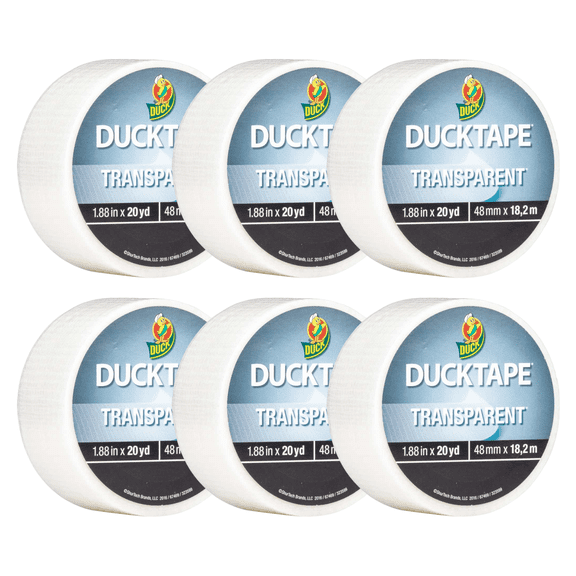 Transparent Duck Tape Brand Duct Tape - Clear, 1.88 in. x 20 yd., 6 Pack