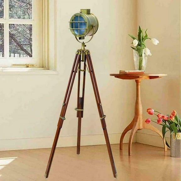 Brass nautical antique finish wooden tripod floor lamp LED lighting home decor