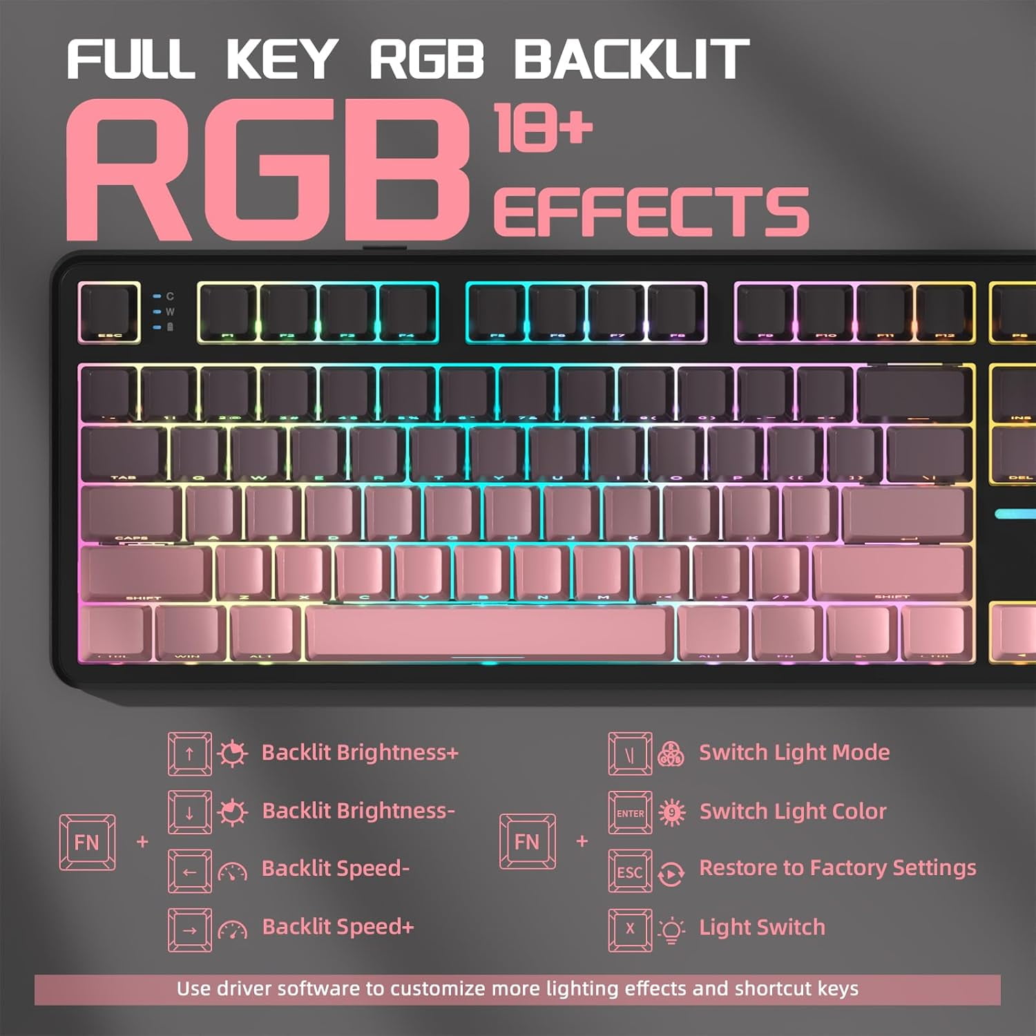 ATTACK SHARK X87 80% Wireless Mechanical Keyboard, BT5.0/2.4G/USB-C Hot-Swap Gasket Gaming Keyboard,RGB Backlit, 4000mAh,Pre-lubed Linear Switch, Side Engraved Gradient PBT Keycap for PC/MAC