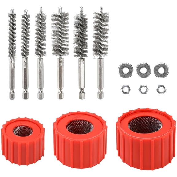 Copper Pipe Cleaning Brush Set for Drill - 1/2", 3/4", 1" Tube Bore Brushes with Stainless Steel Bristles - Fits Copper