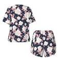 thumbnail image 5 of Kdxio Leaves Flower Print Pajamas Sets for Women Short-Sleeved Pjs with Lounge Shorts Two Piece Sleepwear S-4XL, 5 of 9