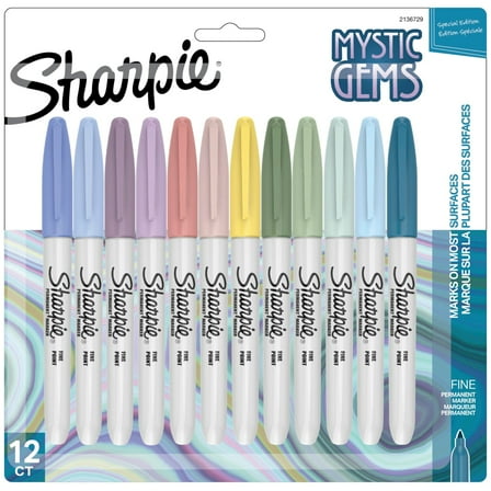 Sharpie Permanent Markers, Mystic Gem Special Edition, Fine Point, Assorted Colors, 12 Count