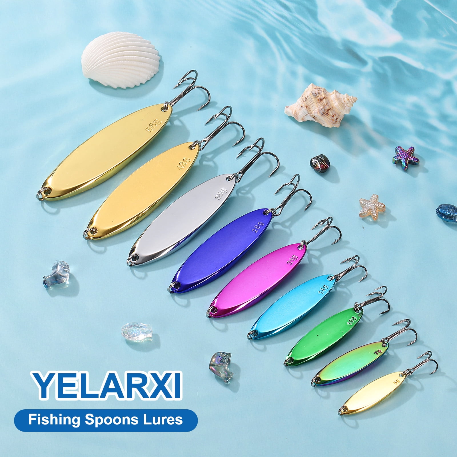 Uxcell Fishing Spoons Lures, Metal Saltwater Treble Trout Lures Jigging Spoon with Treble Hooks Casting Spinner Baits 10 Pcs & 1/4oz & Silver - Fitting for (Freshwater/Salmon/Bass/Trout)