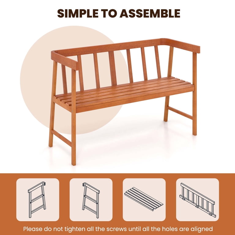 Costway 2-Person Outdoor Patio Bench, Acacia Wood Slatted Seat
