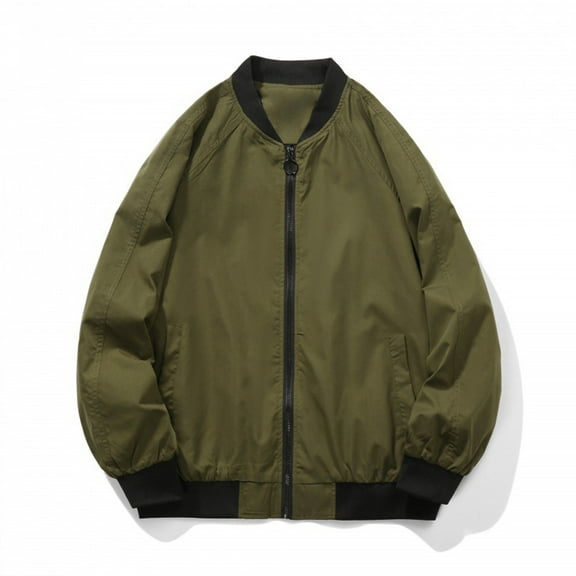 Goodtrade8 Mens Jackets Lightweight Zip up Casual Bomber Jacket Crew Neck Pocket Plain Outdoor Green Mens Coats