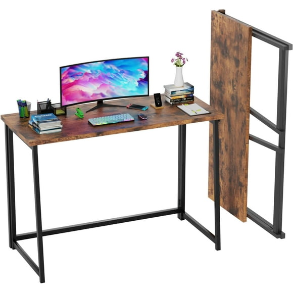 PayLessHere 42 Inch Folding Desk, Foldable Computer Desk for Small Spaces,Space Saving Computer Table Writing Workstation for Home Office,Easy Assembly,Vintage