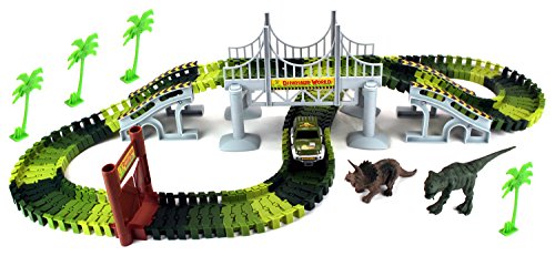 Dinosaur World Bridge Create A Road 142 Piece Toy Car & Flexible Track Playset w/ Toy Cars, 2 Dinosaurs - image 1 of 2