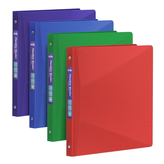 Vivin 1 Inch Plastic Flexible Binders, Round Ring 4 Packs Assorted Color Scatter Pattern