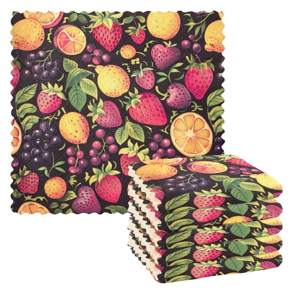 6 Pieces of Kitchen Towels 11x11Inch Kitchen Dish Cloths Kitchen Dish Towels Reuseable Cleaning Cloths Black Fruit