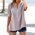 thumbnail image 4 of ITSAME Women's Plus Size Blouse, Loose Fit Button V Neck Short Sleeve Summer 2025 Casual Dressy Tops Pink 5XL, 4 of 7