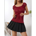 thumbnail image 4 of Camisetas de Mujer con Estampado de Hadas Grunge Y2K, Cuello Cuadrado Transparente, Encaje, Patchwork, Ropa Estética Gótica Vintage Rojo XL, 4 of 10