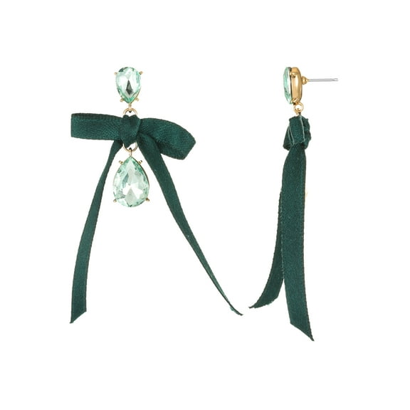 Time and Tru Goldtone, Crystal and Green Bow Earring, 1 Pair